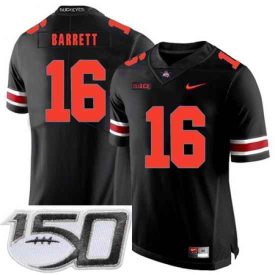 Ohio State Buckeyes 16 J.T. Barrett Black Shadow Nike College Football Stitched 150th Anniversary Patch Jersey